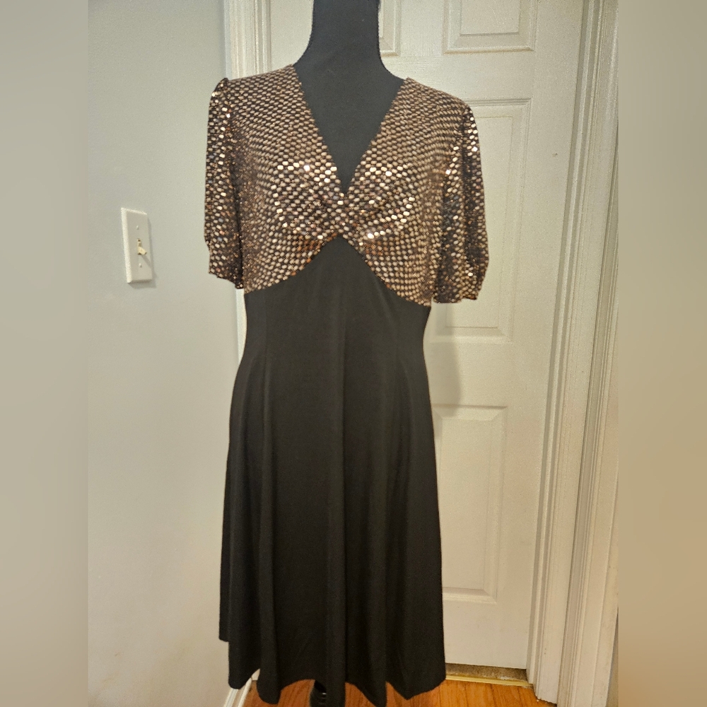 Chic Black Dress with Gold Sequin Top